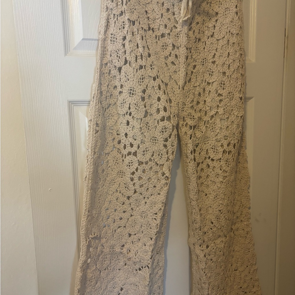 Beige Crochet Lace Pants